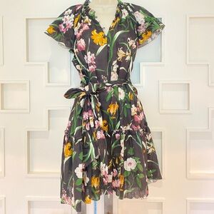 Christy Lynn Lisa in Como Black Floral , Belted Dress M $425